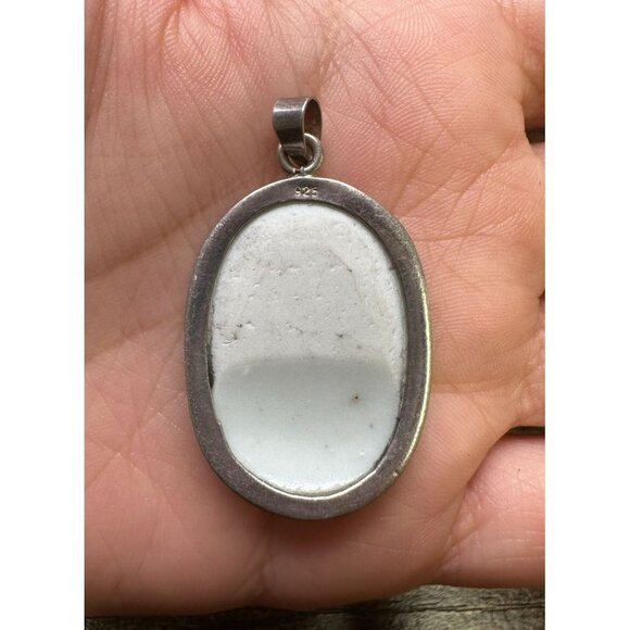 Estate Sterling Silver & Carved Stone Asian Oval Shaped Pendant! 57 - Picture 8 of 8